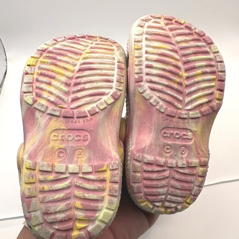 Crocs Classic Marbled Clog Toddler Pink Yellow Swirl Shoes C5